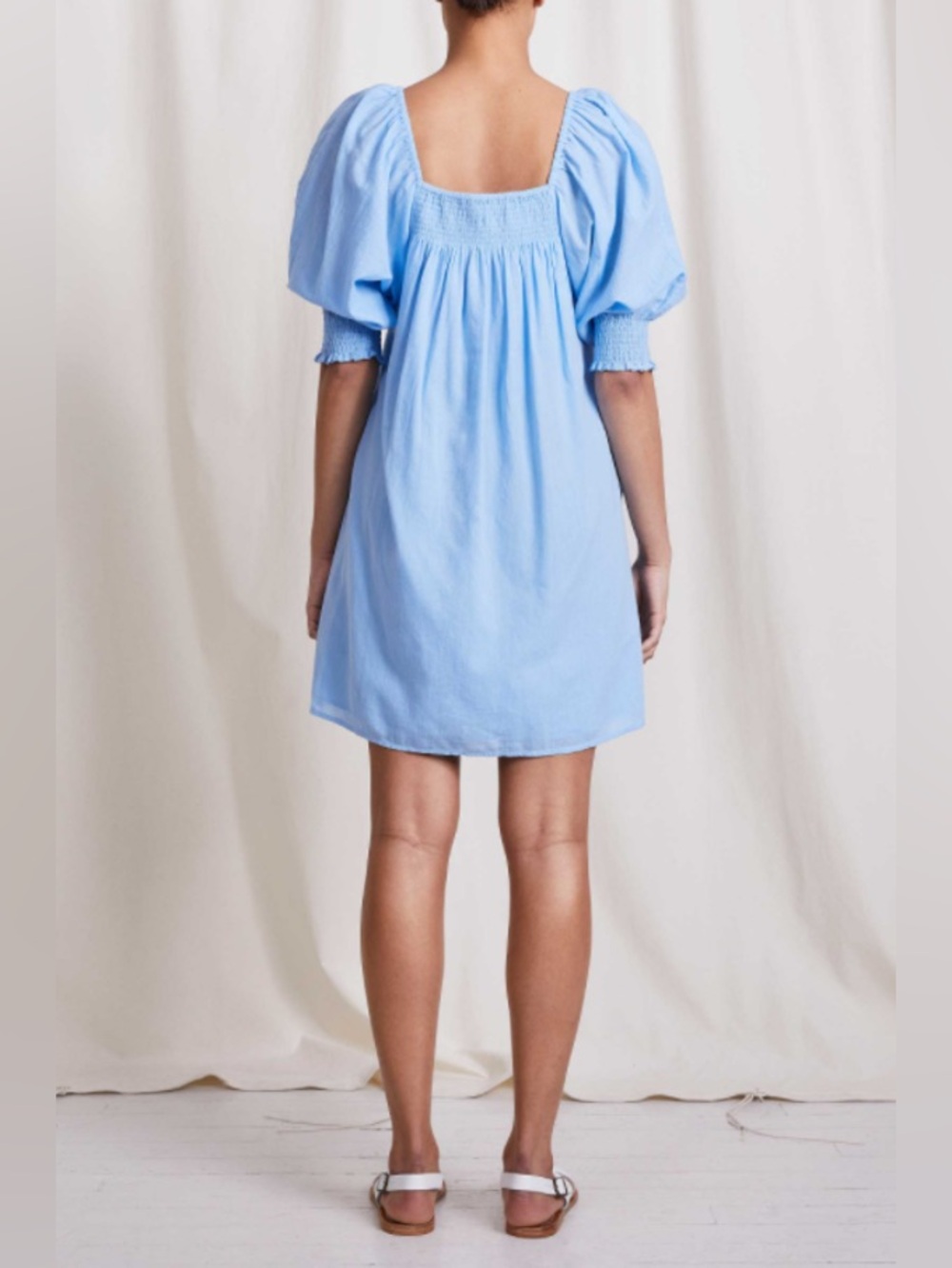 Apiece Apart Inacea Balloon Sleeve Dress XS sky blue organic cotton pockets - Picture 2 of 16